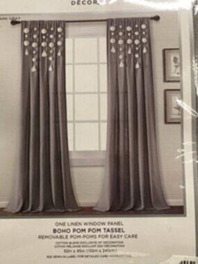 Lush Decor Boho Linen Curtain Panel - Gray 52W x 95L-1 Panel Only